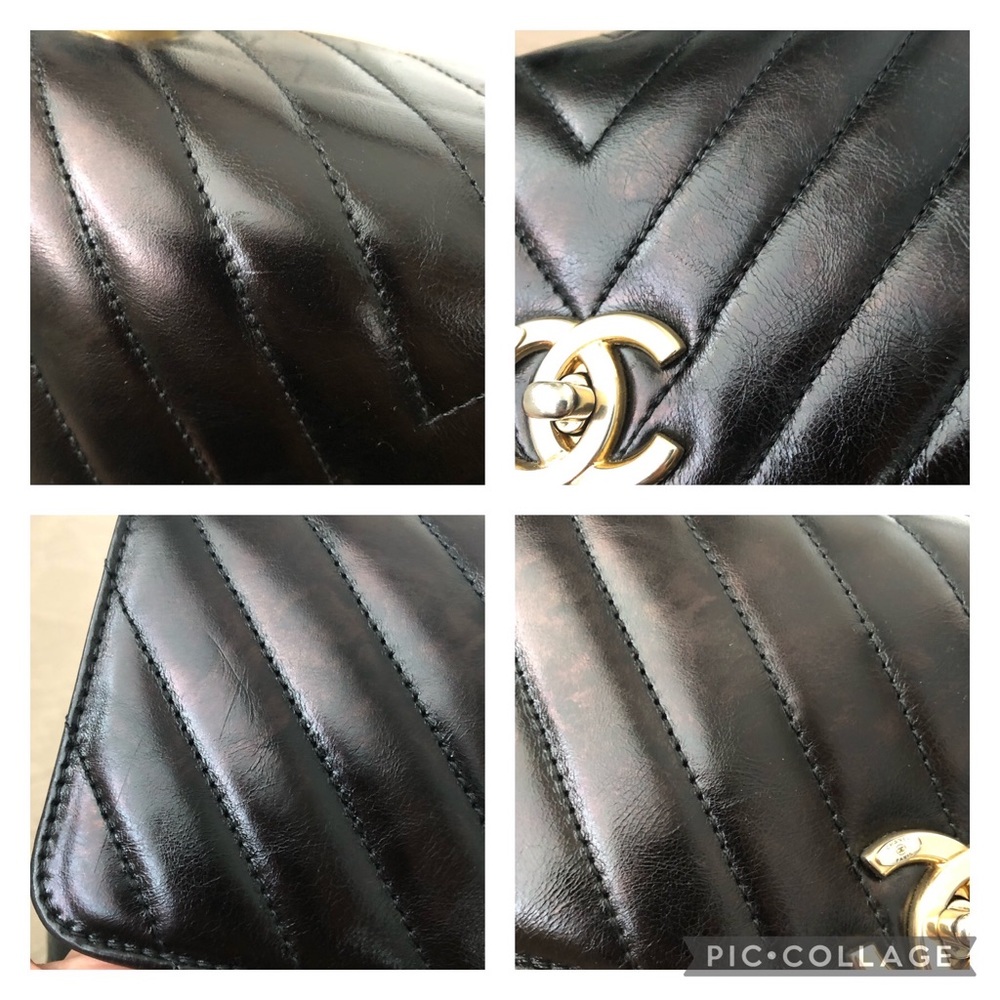 Chanel Coco top handles chevron Iridescent calfskin Leather flap small size bag. - Picture 15 of 17